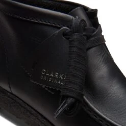 Clarks Wallabee Boot Black Leather -Clarks 26155512 W 8