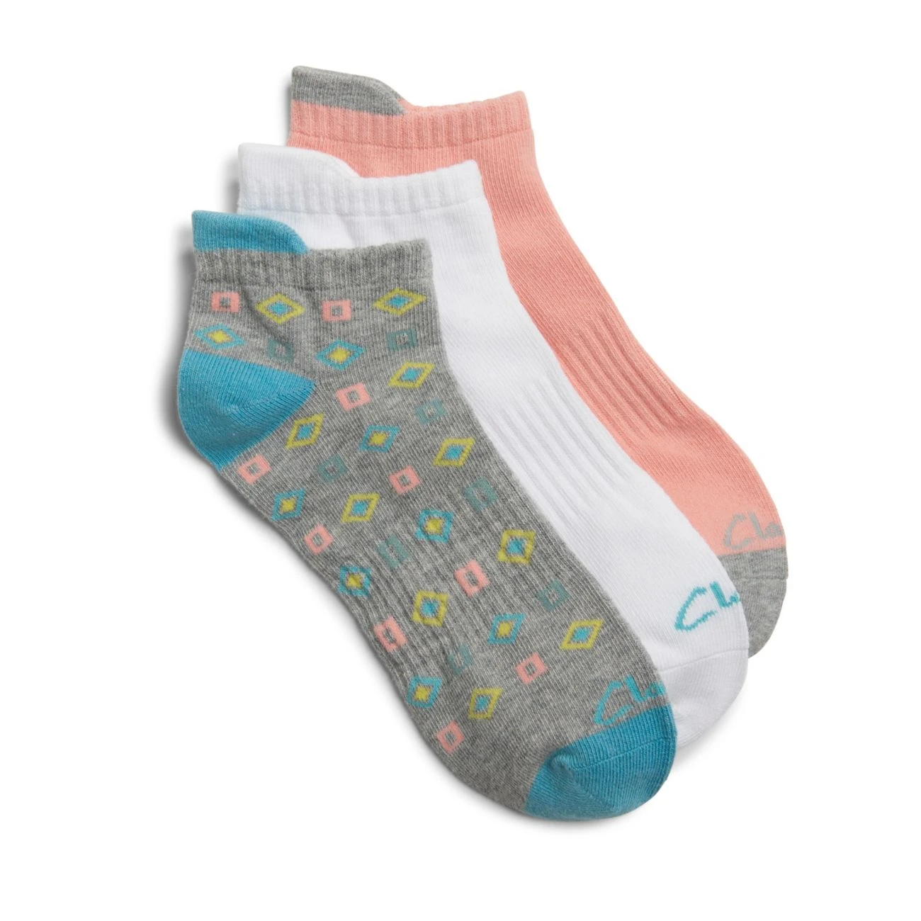 Clarks 3 Pack Cotton NS Grey/Coral 3 Clarks 3 Pack Cotton NS Grey/Coral